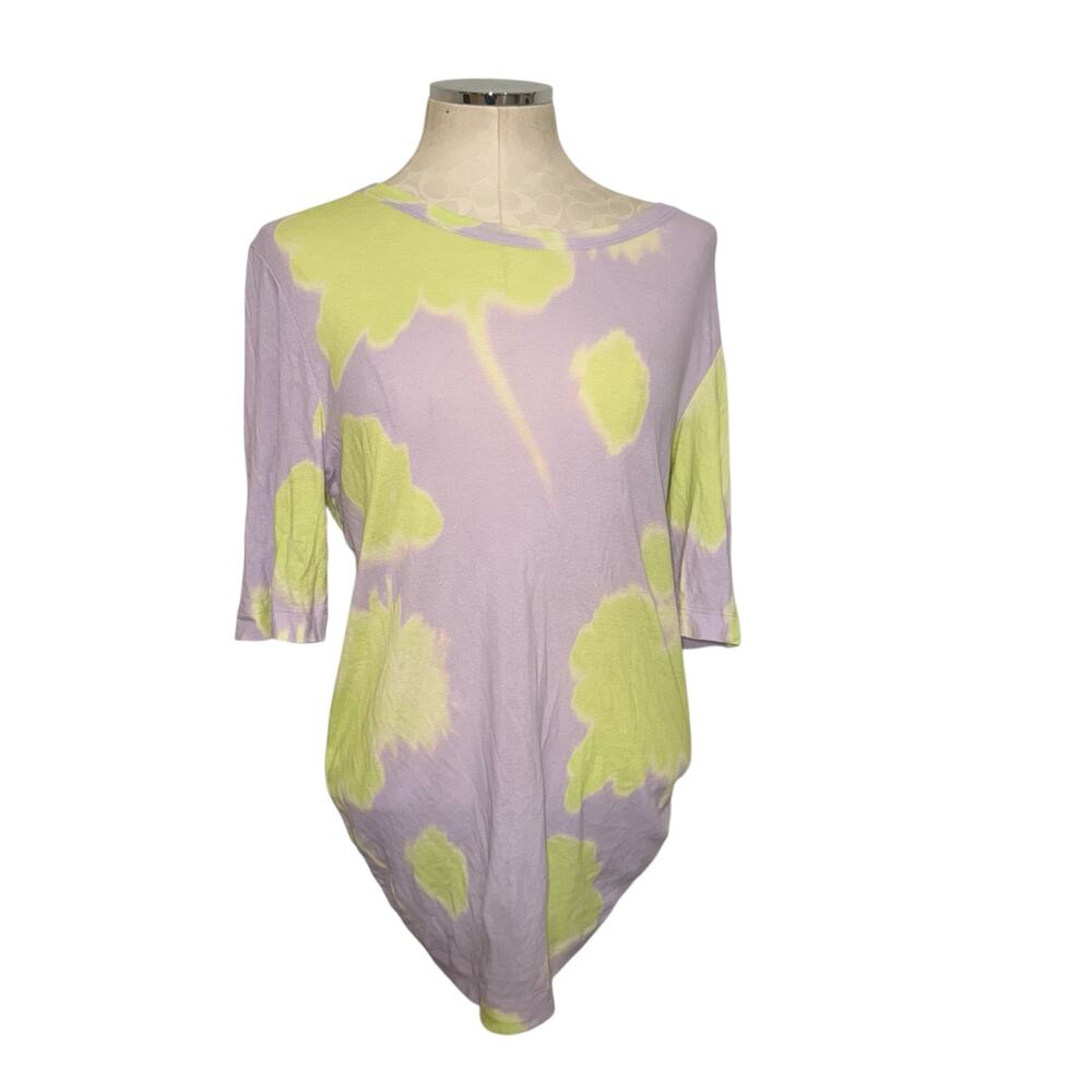 Cos Women's Printed Slim Fit Shirt Purple Yellow Tie Dye Cotton 3/4 Sleeve Large